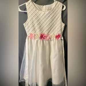 Rare Editions White Dress with Pink Floral Accents size 14